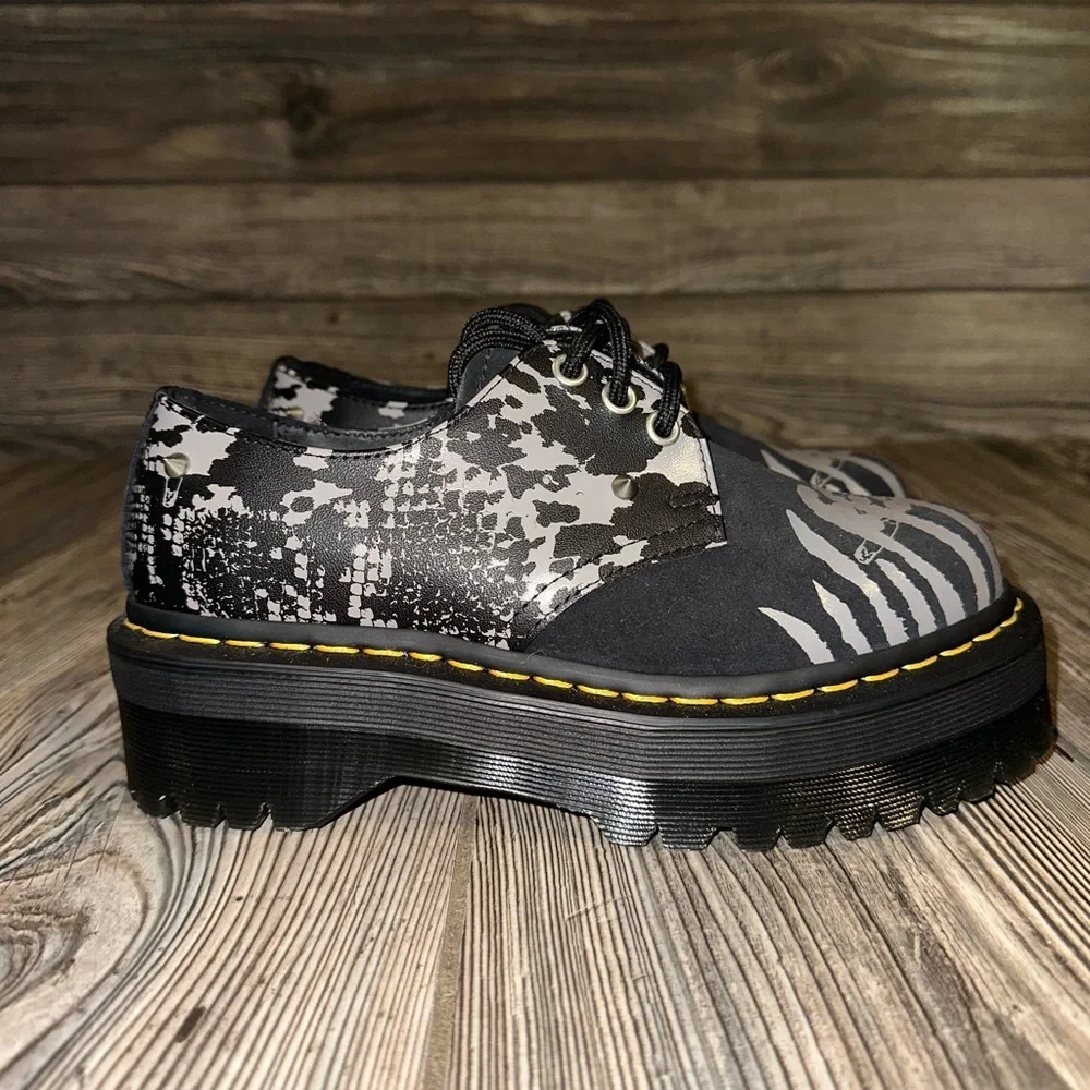 Dr. Martens 1461 Quad Animal Clash Leather & Suede Studded Platform Shoes US 6
